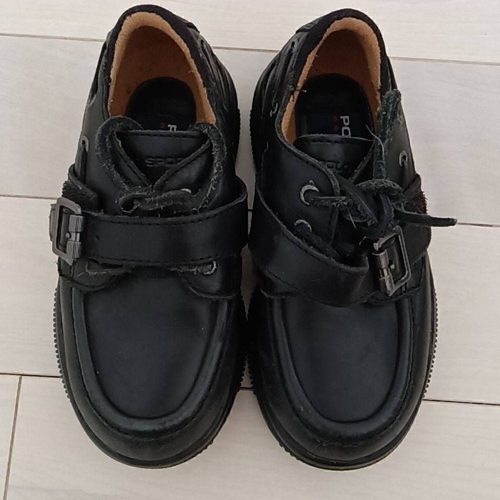 Polo Sport Ralph Lauren Kids Black Leather Freshfeet School Shoes Size 9.5